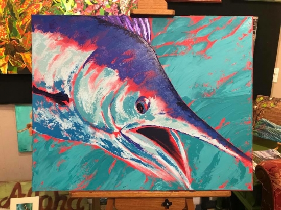 Billfish in Blue (sold), Acrylic by Amy-Lauren Lum Won - Kauai fish art, Hawaii fish paintings